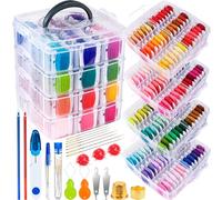 BYMORE 262 Pack Embroidery Thread Floss Set Including 200 Colors 8 M/Pcs Cross Stitch Sewing Thread with Floss Bins and 62 Pcs Cross Stitch Tool,4-Tier Transparent Storage Box