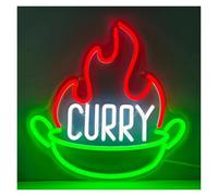 BYNGQW Hanging Art Neon Signs Curry Neon Sign LED Light USB Powered for Indian Restaurant Shop Cafe Party Wall Decor Signs Illuminated 33cm×33.6cm