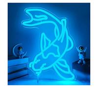 BYNGQW Hanging Art Neon Signs Fish Neon Sign Blue LED Light for Wall Art Decor for Bedroom Living Room Restaurant Office Festival Birthday Illuminated 35.5cm×33.5cm