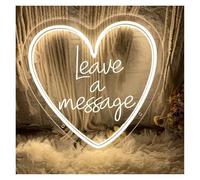 BYNGQW Hanging Art Neon Signs Leave A Message Neon Sign Heart LED Light USB Powered 3D Engrave for Wedding Guestbook Reception Art Decor Illuminated(Warm White,35x35cm)