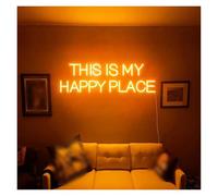 BYNGQW Hanging Art Neon Signs This is My Happy Place Neon Sign Bedroom Living Room Home Decor Office Studio Wall Night Lights 50x14cm(A)