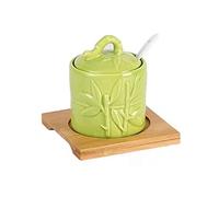 ByNGSDCC Sugar Container for Coffee Breakfast Afternoon Tea,Ceramic Bowl, Chinese Embossed Bamboo Leaves Storage Jar, Green Porcelain 200ml/7oz Salt Pot, for B(1)