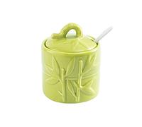 ByNGSDCC Sugar Container for Coffee Breakfast Afternoon Tea,Ceramic Bowl, Chinese Embossed Bamboo Leaves Storage Jar, Green Porcelain 200ml/7oz Salt Pot, for B(Single 1)