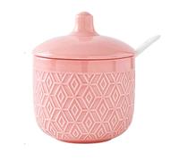 ByNGSDCC Sugar Container for Coffee Breakfast Afternoon Tea,Ceramic Bowl, Nordic Colorful Embossed Lattice Storage Jar, Solid Color Porcelain Pot, Salt, for(Pink)