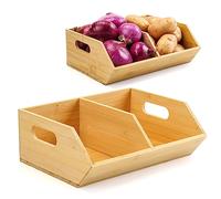 BYOA Official 2PCS Onion Storage, Stackable Pantry Organization and Storage, Bread Basket, Potato and Onion Storage Bin, Kitchen Organization and Storage, Bamboo Organizer from , Wooden Storage Box
