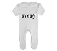 BYOB Bring Your own Bottle Baby Romper Jumpsuit with feet, 0-3 Months, White