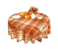 BYONEESS Fall Orange Tablecloths 60 Inch Round Autumn Thanksgiving Buffalo Check Plaid Table Cloth Rustic Farmhouse Circle Table Cover for Holiday Kitchen Dining Room Party Picnic Outdoor Decor