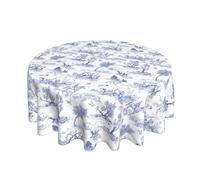 BYONEESS French Country Tablecloth 60 Inch Round Vintage Toile Blue Table Cloths Washable Rustic Classic Village Table Cover for Holiday Kitchen Party Picnic Outdoor Decor