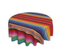 BYONEESS Mexico Tablecloth 60 Inch Round Halloween Cinco De Mayo Fiesta Colorful Stripes Pattern Table Cloth Washable Picnic Patio Party Circle Table Cover for Holiday Kitchen Outdoor Indoor Decor