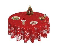 BYONEESS Red Christmas Snowflake Round Tablecloth 60 Inch Merry Christmas Table Cloth Xmas Circle Table Covers for Holiday Party Dining Kitchen Picnic Patio Outdoor Decor