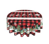 BYONEESS Round Christmas Tablecloth 60 inches Red Buffalo Plaid Table Cloth Merry Christmas Winter Snowflake Xmas Table Covers for Holiday Party Dining Kitchen Home Picnic Patio