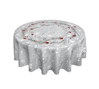 BYONEESS Silver Snowflakes Christmas Round Tablecloth 60 Inch Winter Snow Table Cloths with Xmas Tree Leaves Berry Table Covers for Holiday Party Dining Kitchen Picnic Camping Patio Outdoor Decor