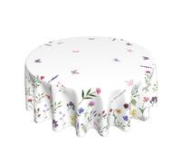 BYONEESS Spring Summer Floral Round Tablecloth 60 Inch Watercolor Flowers Floral Circle Table Cover Wildflower Butterfly Leaf Table Cloth for Farmhouse Kitchen Dinner Picnic Camping Party Outdoor
