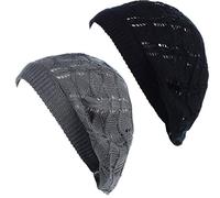 BYOS Chic Parisian Style Soft Lightweight Crochet Cutout Knit Beret Beanie Hat - grey - One Size