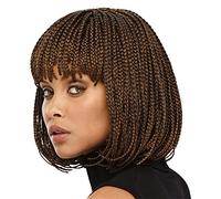 BYOUQ Small Box Braided Wigs for Black Women, Synthetic Short Brown Box Braided Wig with Bangs, African American Bob Braid Wigs, Size Adjustable, Heat Resistant