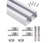 Bypass Closet Door Hardware Kit, Double Rail Aluminum Alloy Box Track, 3Ft-15Ft Cuttable, Soft Close Silent Rollers, Fit 18-24mm Door Thickness (Silver,2600mm/102 inch)