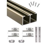 Bypass Closet Door Hardware Kit, Double Rail Aluminum Alloy Box Track, 3Ft-15Ft Cuttable, Soft Close Silent Rollers, Fit 18-24mm Door Thickness (Champagne Gold,1950mm/77 inch)