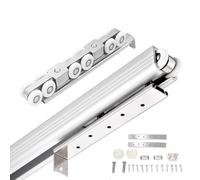 Bypass Door Hardware 3 4 5 6 7 8 9 10ft, Top Mount HiddenTrack Rail Set/Bypassing Closet Sliding Doors, Slide Smoothly and Quietly(Silver,6.6ft/201cm)