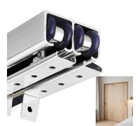 Bypass Double Sliding Pocket Door Hardware Kit, Interior Sliding Wood Doors Rail, Aluminium Closet Door Track Top Guide, Quiet Smooth Glide(Silver,77in/196cm)