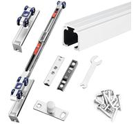 Bypass Sliding Door Track Kit with Soft Close, Pocket Barn Door Hardware Rail 20 30 50 80 in, Wooden Door Top Hung Closet Door Rollers System(Silver,82in/208.3cm)