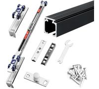 Bypass Sliding Door Track Kit with Soft Close, Pocket Barn Door Hardware Rail 20 30 50 80 in, Wooden Door Top Hung Closet Door Rollers System(Black,32in/81.3cm)