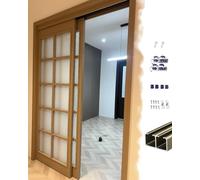 Bypass Sliding Double Track Ceiling Mount Barn Door Hardware Kit, Smoothly Quietly Interior Bifold Gate System, 2 3 4 5 6 7 8 9 10 12 15ft(Champagne,13.9ft/424cm)