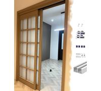 Bypass Sliding Double Track Ceiling Mount Barn Door Hardware Kit, Smoothly Quietly Interior Bifold Gate System, 2 3 4 5 6 7 8 9 10 12 15ft(Silver,1.8ft/55cm)