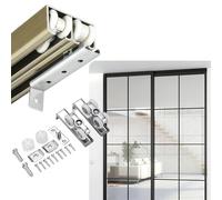 Bypass Sliding Double Track Hardware Kit for 2 Doors, 4 6 8 9 10 ft Heavy Duty Sliding Closet Door Hardware, Cabinet Barn Door Rail Set(Champagne,1.7m(5.6ft))