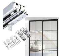 Bypass Sliding Double Track Hardware Kit for 2 Doors, 4 6 8 9 10 ft Heavy Duty Sliding Closet Door Hardware, Cabinet Barn Door Rail Set(Silver,3.4m(11.2ft))