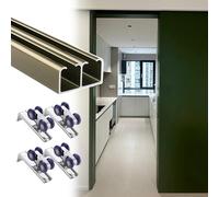 Bypass Sliding Wardrobe Door Hardware Kit, Heavy Duty Smooth Quiet Ceiling Mount Double Track, Fit 1 3/8"-1 3/4" Doors, Soft Close (25ft/7.6m,Champagne)