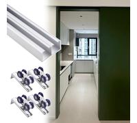 Bypass Sliding Wardrobe Door Hardware Kit, Heavy Duty Smooth Quiet Ceiling Mount Double Track, Fit 1 3/8"-1 3/4" Doors, Soft Close (2ft/0.6m,Silver)