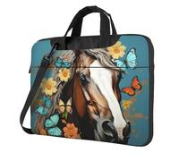 BYPPJGH A Horse With Flowers Laptop Shoulder Bag For Men Women Briefcase Messenger Bag W/Strap Handle Waterproof Laptop Sleeve Bag 13 Inch