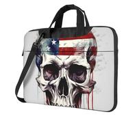 BYPPJGH American Flag Skull Laptop Shoulder Bag For Men Women Briefcase Messenger Bag W/Strap Handle Waterproof Laptop Sleeve Bag 14 Inch
