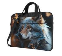 BYPPJGH Autumn Leaves And A Wolf Laptop Shoulder Bag For Men Women Briefcase Messenger Bag W/Strap Handle Waterproof Laptop Sleeve Bag 15.6 Inch