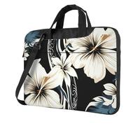 BYPPJGH Black And White Hawaiian Flowers Laptop Shoulder Bag For Men Women Briefcase Messenger Bag W/Strap Handle Waterproof Laptop Sleeve Bag 15.6 Inch