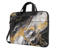 BYPPJGH Black White Gold Foil Marble Laptop Shoulder Bag For Men Women Briefcase Messenger Bag W/Strap Handle Waterproof Laptop Sleeve Bag 15.6 Inch