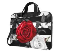BYPPJGH Black White Stripes Red Rose Flowers Laptop Shoulder Bag For Men Women Briefcase Messenger Bag W/Strap Handle Waterproof Laptop Sleeve Bag 14 Inch