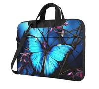 BYPPJGH Blue Butterfly And Bamboo Laptop Shoulder Bag For Men Women Briefcase Messenger Bag W/Strap Handle Waterproof Laptop Sleeve Bag 15.6 Inch