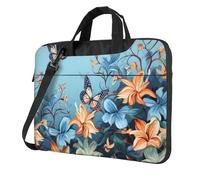 BYPPJGH Blue Butterfly Floral Laptop Shoulder Bag For Men Women Briefcase Messenger Bag W/Strap Handle Waterproof Laptop Sleeve Bag 15.6 Inch