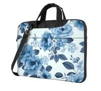 BYPPJGH Blue Flower Floral Pattern Roses1 Laptop Shoulder Bag For Men Women Briefcase Messenger Bag W/Strap Handle Waterproof Laptop Sleeve Bag 14 Inch
