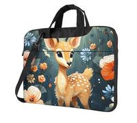 BYPPJGH Cartoon Deer Flower Laptop Shoulder Bag For Men Women Briefcase Messenger Bag W/Strap Handle Waterproof Laptop Sleeve Bag 14 Inch