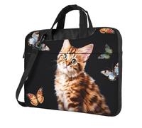 BYPPJGH Cat Butterfly Laptop Shoulder Bag For Men Women Briefcase Messenger Bag W/Strap Handle Waterproof Laptop Sleeve Bag 14 Inch