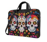BYPPJGH Colorful Flower Skulls Laptop Shoulder Bag For Men Women Briefcase Messenger Bag W/Strap Handle Waterproof Laptop Sleeve Bag 13 Inch