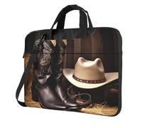 BYPPJGH Cowboy Black Hat Western Boots Laptop Shoulder Bag For Men Women Briefcase Messenger Bag W/Strap Handle Waterproof Laptop Sleeve Bag 15.6 Inch