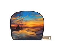BYPPJGH Credit Card Holder Wallet for Women Ladies, Leather Zipper Card Wallet RFID Blocking Card Case Blue Dusk Gold Sunset Small Coin Purse Accordion Wallet Gift