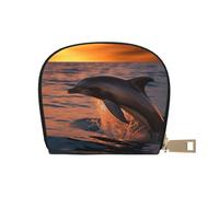 BYPPJGH Credit Card Holder Wallet for Women Ladies, Leather Zipper Card Wallet RFID Blocking Card Case Dusk Dolphin Small Coin Purse Accordion Wallet Gift