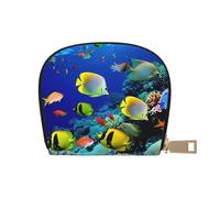 BYPPJGH Credit Card Holder Wallet for Women Ladies, Leather Zipper Card Wallet RFID Blocking Card Case Tropical Ocean Sea Fish Small Coin Purse Accordion Wallet Gift