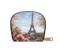 BYPPJGH Credit Card Holder Wallet for Women Ladies, Leather Zipper Card Wallet RFID Blocking Card Case Paris Eiffel Tower with Flowers Small Coin Purse Accordion Wallet Gift