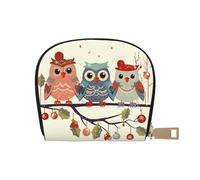 BYPPJGH Credit Card Holder Wallet for Women Ladies, Leather Zipper Card Wallet RFID Blocking Card Case Cute Christmas Owls On Branch Small Coin Purse Accordion Wallet Gift