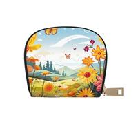 BYPPJGH Credit Card Holder Wallet for Women Ladies, Leather Zipper Card Wallet RFID Blocking Card Case Sun Butterflies Dragonfly Flowers Small Coin Purse Accordion Wallet Gift